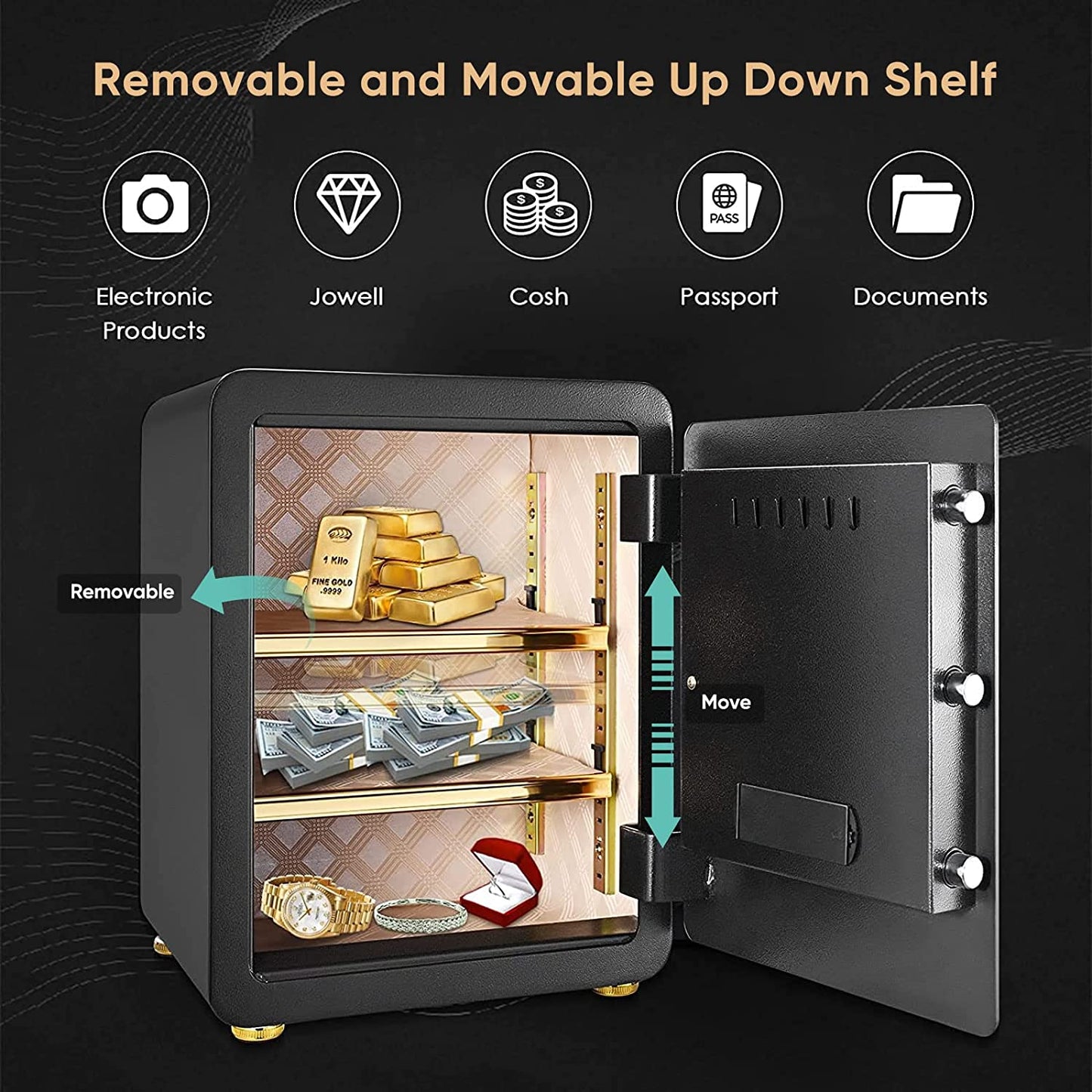 Fireproof Safe Biometric Safe Box Fireproof Waterproof 2.5 Electronic Digital Security Safe with Fireproof Money Bag(14 * 10") Fire Proof Safe Boxes for Home Office - Prep Shelter