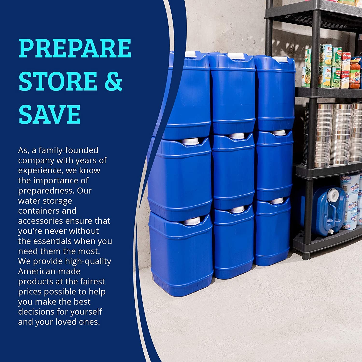 Saratoga Farms 5-Gallon Stackable Water Storage Containers, Emergency Water Storage for Camping and Disaster Preparedness, 20 Gallons - Prep Shelter