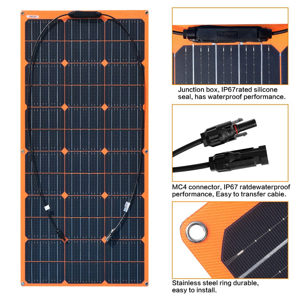 Solar Panel 12V 100W Kit Home Energy System Solar Battery Charger 10A Controller Car RV Boat Camper Caravan Photovoltaic 1000W - Prep Shelter