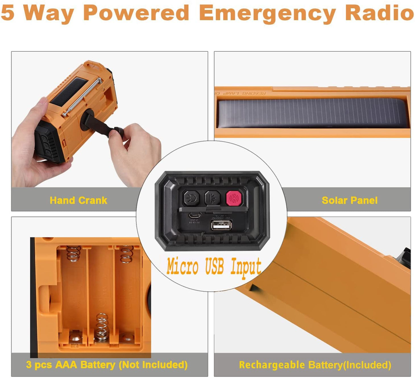 5000 Weather Radio,Solar Hand Crank 5-Way Power Emergency Radio,Am/Fm/Shortwave/Noaa Alert Survival Portable Radio,Power Bank USB Charger,Camping Flashlight,Reading Lamp,Headphone Jack,Sos,Co