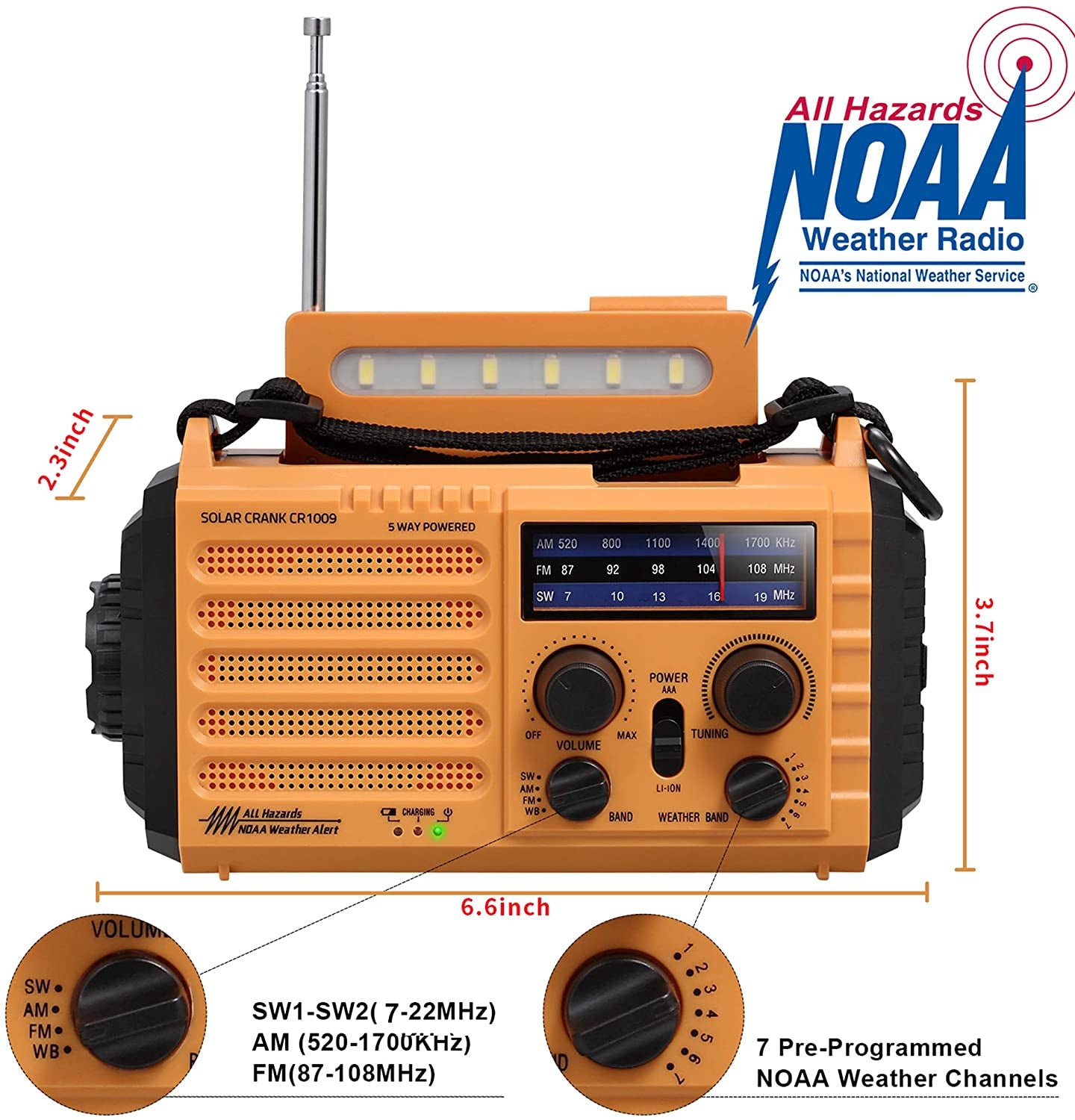 5000 Weather Radio,Solar Hand Crank 5-Way Power Emergency Radio,Am/Fm/Shortwave/Noaa Alert Survival Portable Radio,Power Bank USB Charger,Camping Flashlight,Reading Lamp,Headphone Jack,Sos,Co