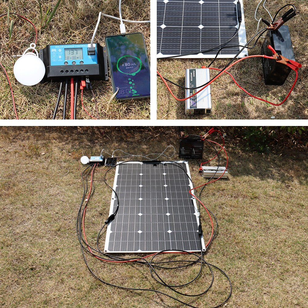 Solar Panel 12V 100W Kit Home Energy System Solar Battery Charger 10A Controller Car RV Boat Camper Caravan Photovoltaic 1000W - Prep Shelter