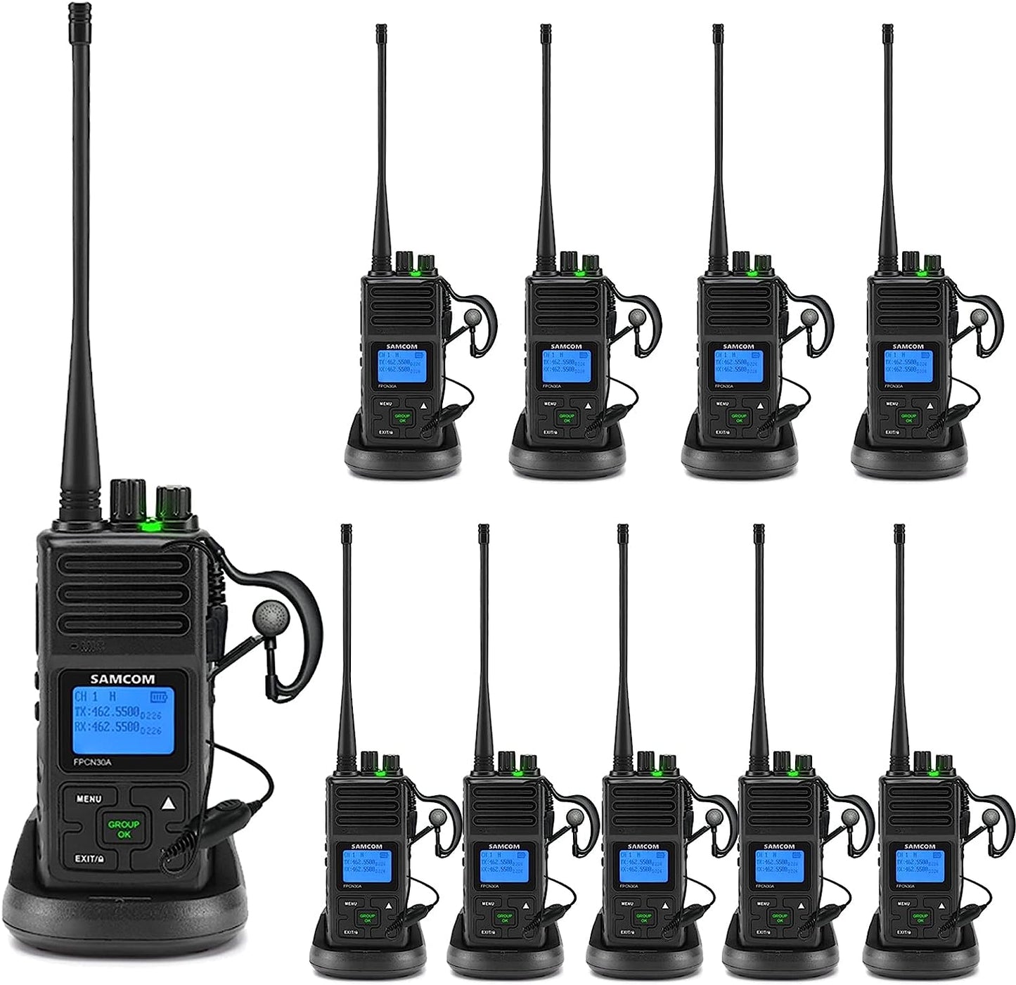 Walkie Talkies for Adults, 2 Way Radios Walkie Talkies Long Range,  FPCN30A 5 Watts Portable Two Way Radios with Earpiece, Handfree, for Government Education Churches Dealers(10 Packs) - Prep