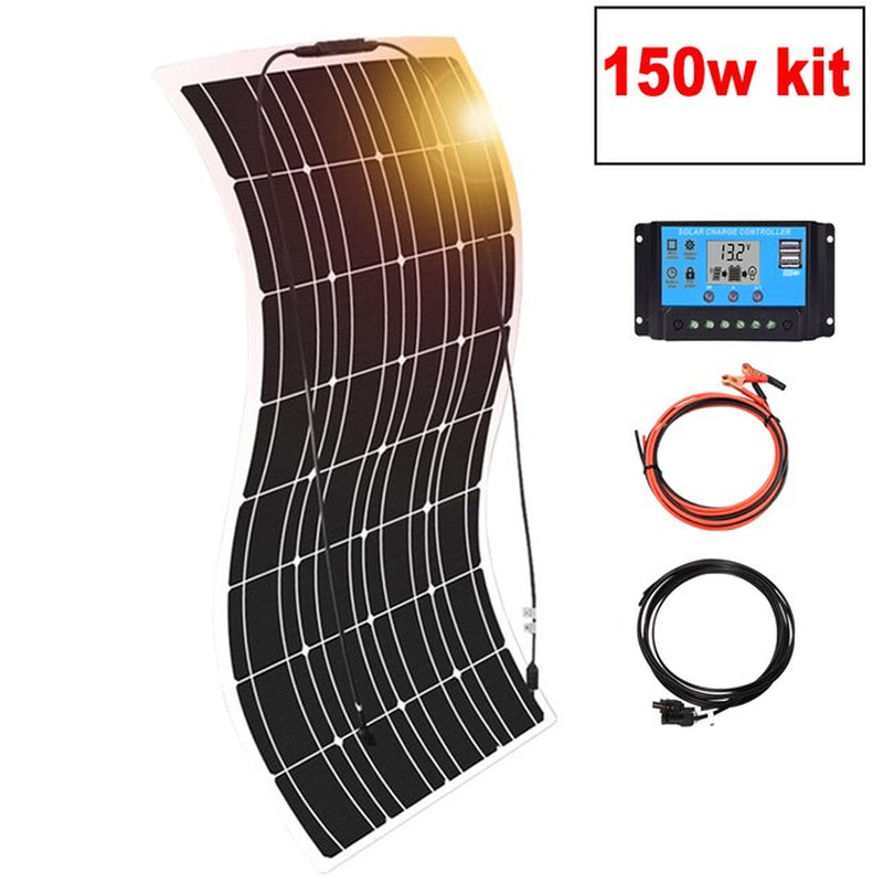 Solar Panel 12V 100W Kit Home Energy System Solar Battery Charger 10A Controller Car RV Boat Camper Caravan Photovoltaic 1000W - Prep Shelter