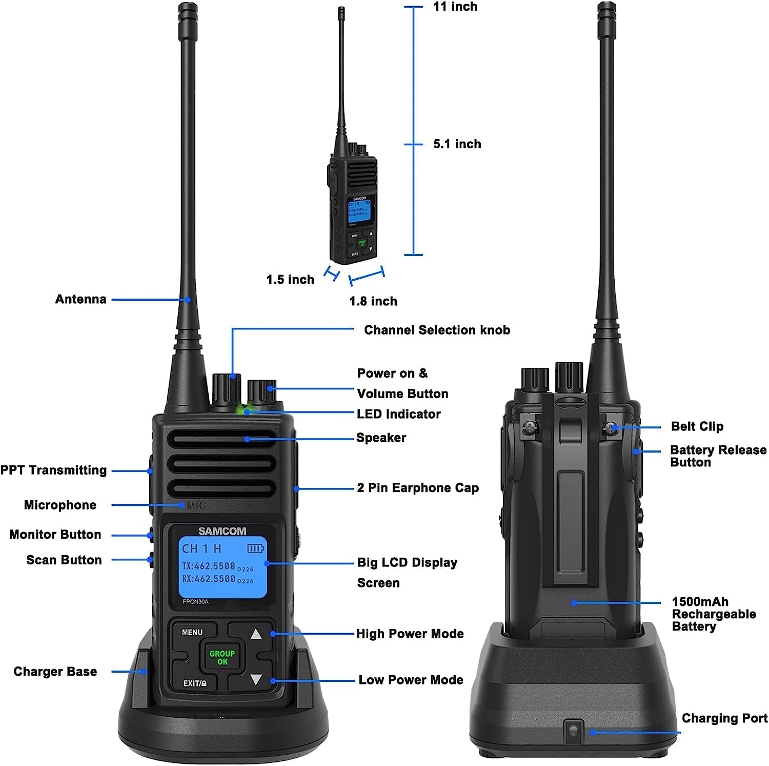 Walkie Talkies for Adults, 2 Way Radios Walkie Talkies Long Range,  FPCN30A 5 Watts Portable Two Way Radios with Earpiece, Handfree, for Government Education Churches Dealers(10 Packs) - Prep